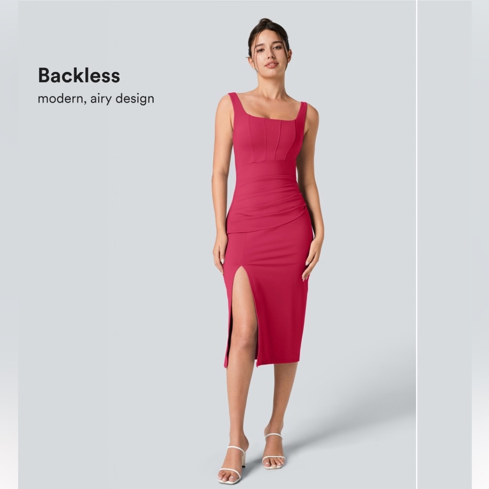 HALARA Ruched Dress with Square Neck